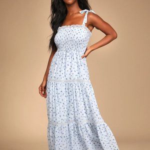 Lulu's NWT - Blooming Perfection Blue Floral Print Tie-Strap Smocked Dress XL